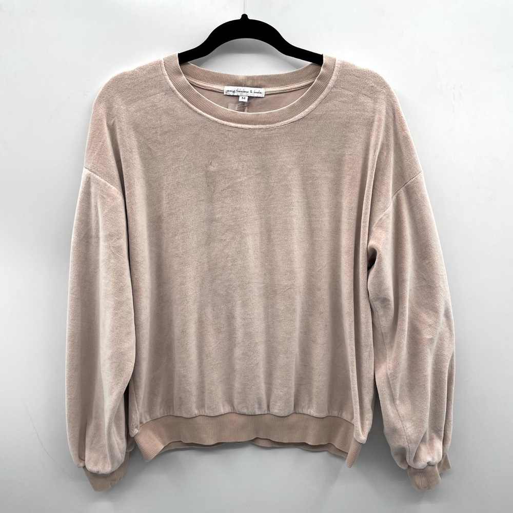 Young Fabulous & Broke dusty pink/ taupe velour baloon sleeve sweatshirt